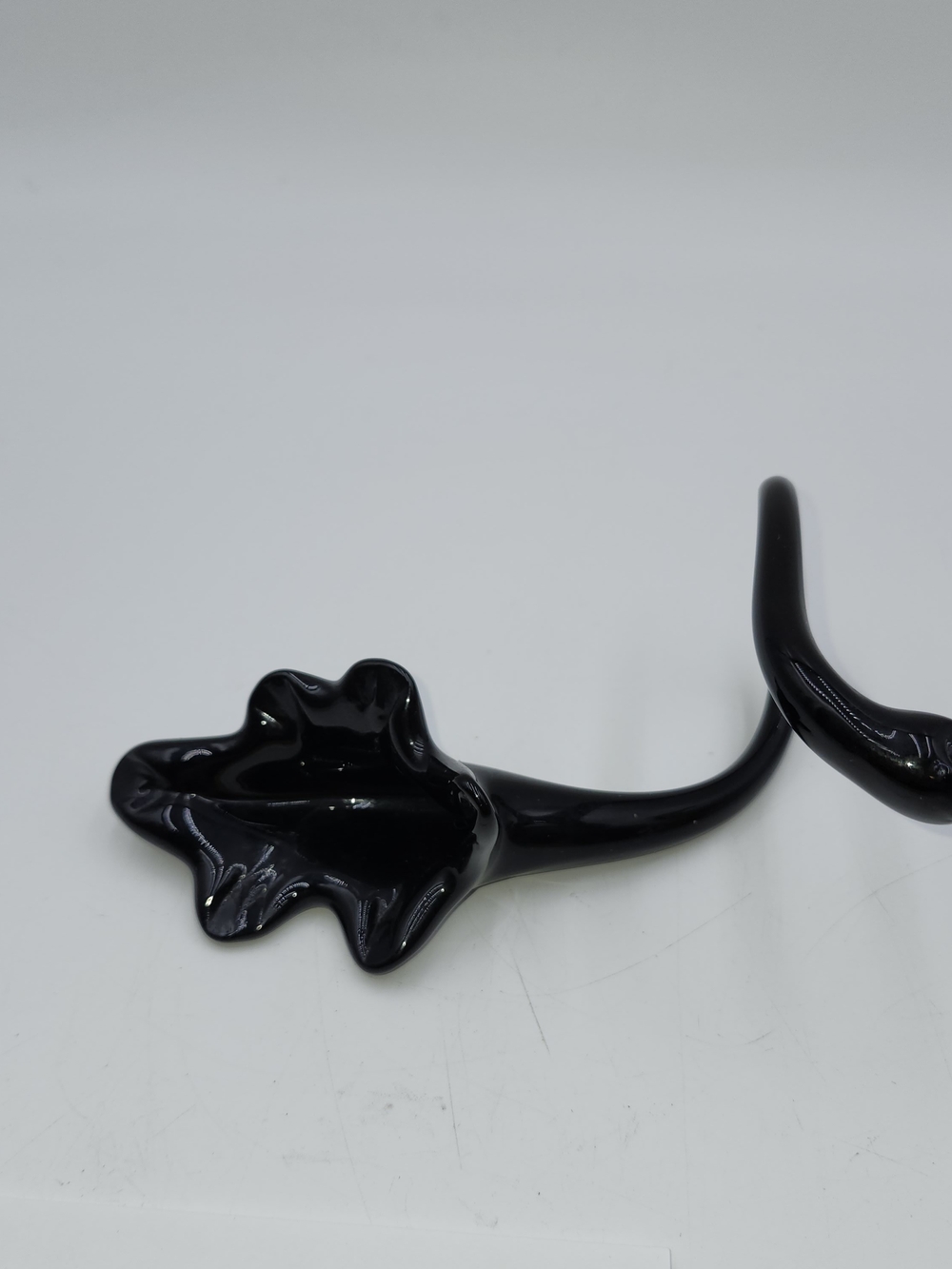 Vintage Onyx Black Art Glass Jack in the Pulpit Flower Vase Blown Fluted Swung